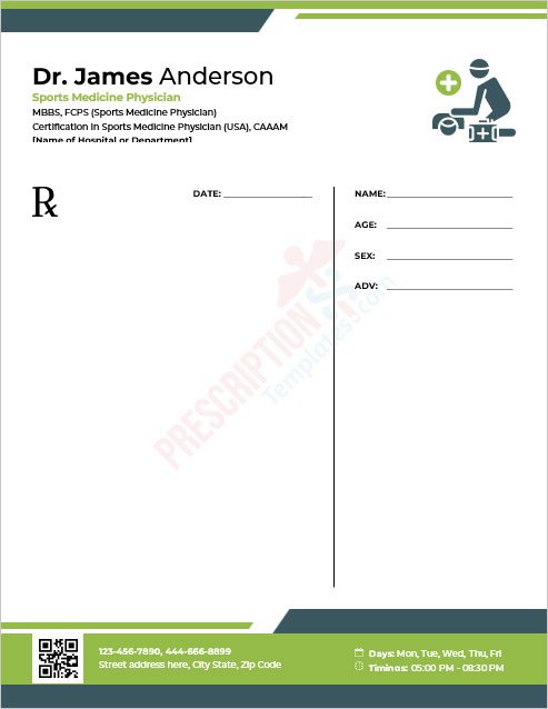 Download Sports Medicine Physician Prescription Template