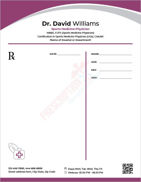 Download Sports Medicine Physician Prescription Template