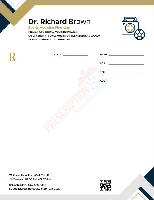 Download Sports Medicine Physician Prescription Template