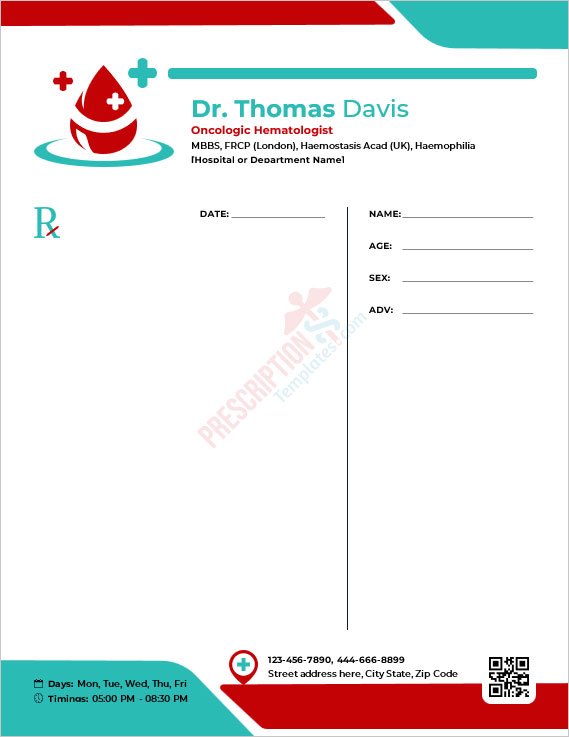 Oncologic Hematologist Prescription Template