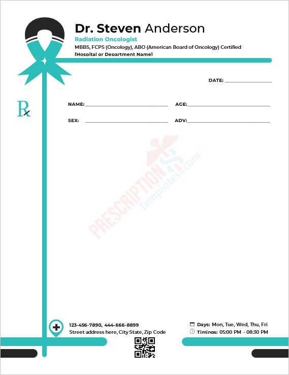 Radiation Oncologist Prescription Template