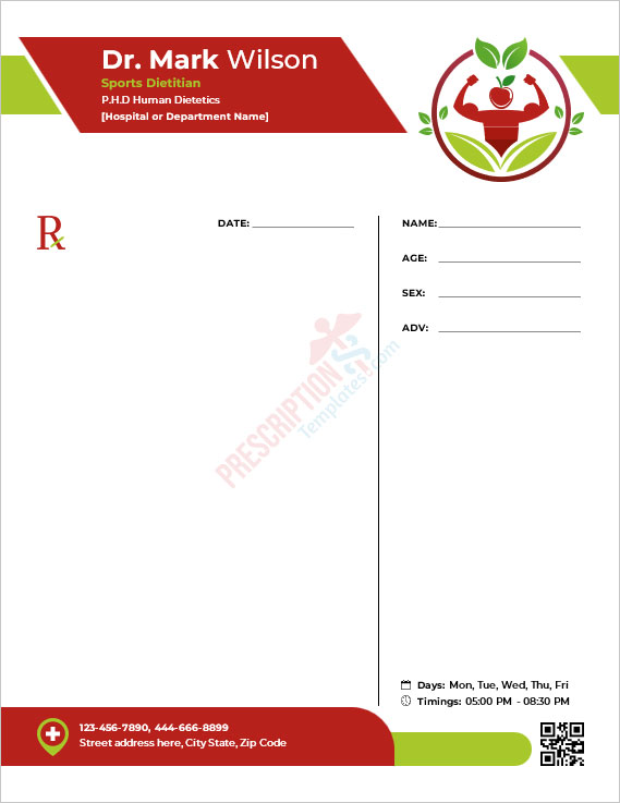 Sports Dietitian Prescription Template