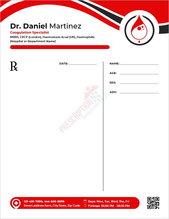 Coagulation Specialist Prescription Template