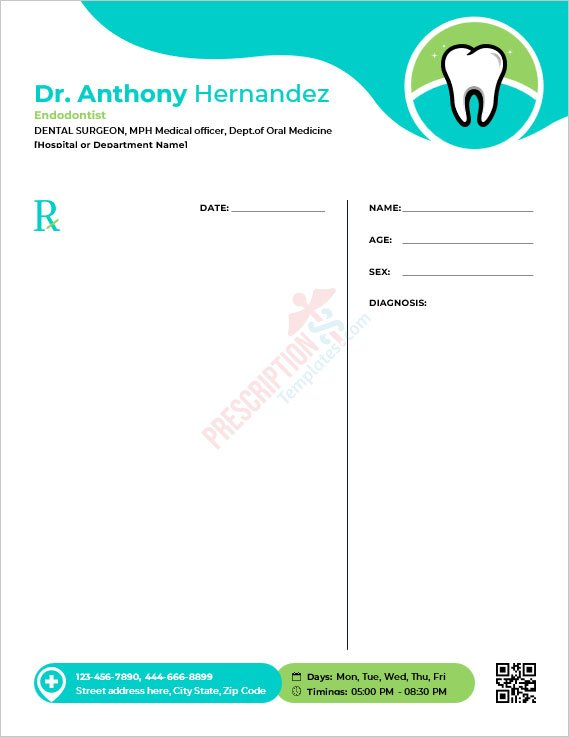 Endodontist Prescription Template