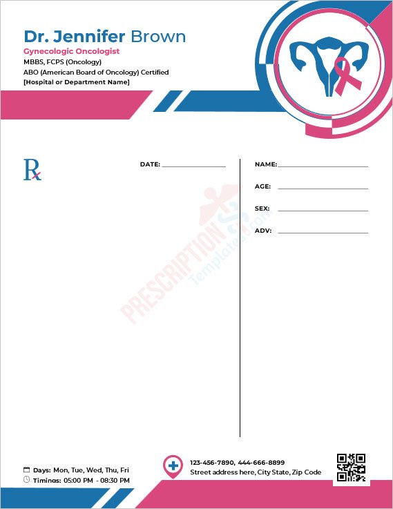 Gynecologic Oncologist Prescription Template