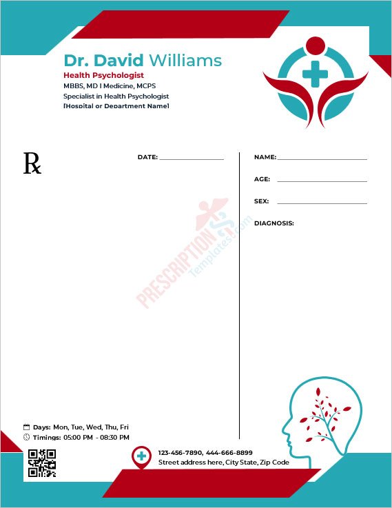 Health Psychologist Prescription Template