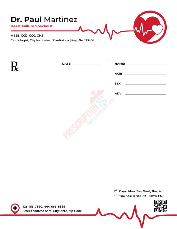 Heart Failure Specialist Prescription Template
