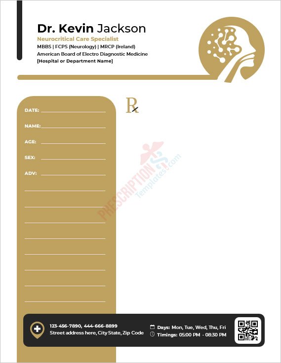Neurocritical Care Specialist Prescription Template