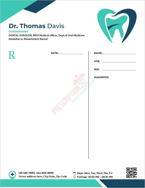 Orthodontist Prescription Template
