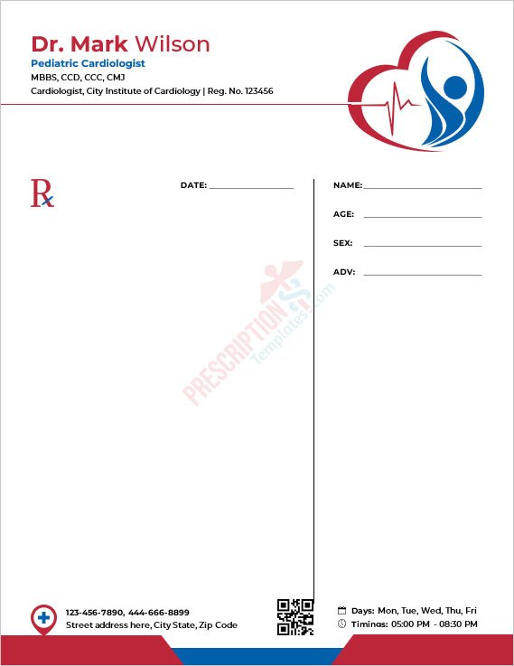 Pediatric Cardiologist Prescription Template