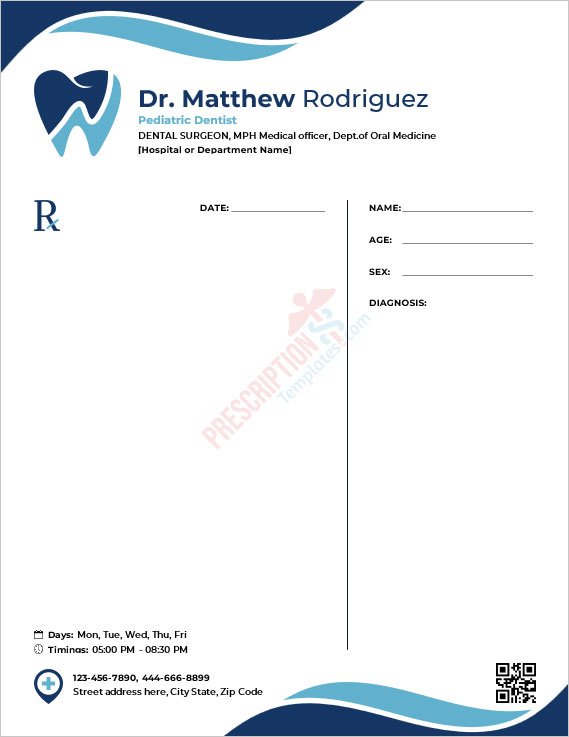 Pediatric Dentist Prescription Template