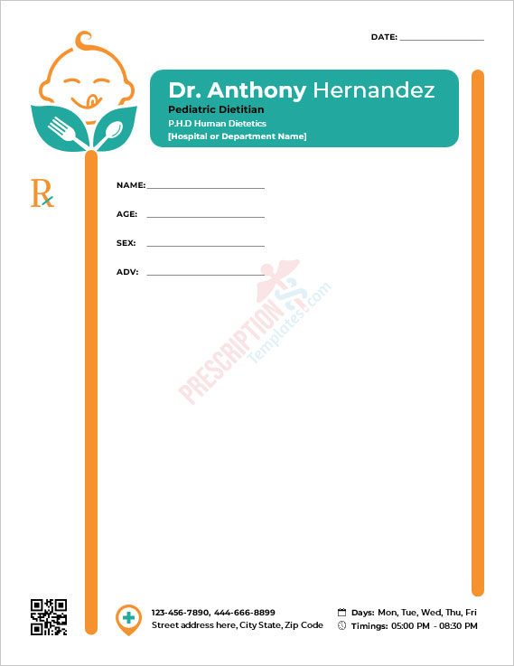 Pediatric Dietitian Prescription Template