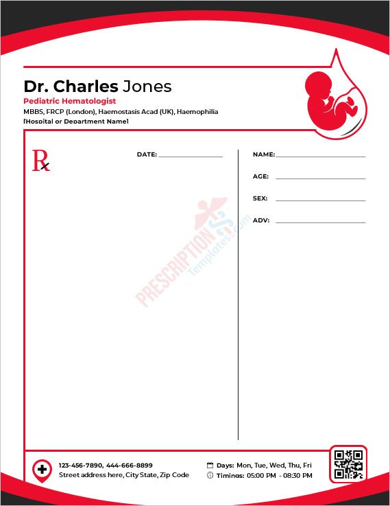 Pediatric Hematologist Prescription Template