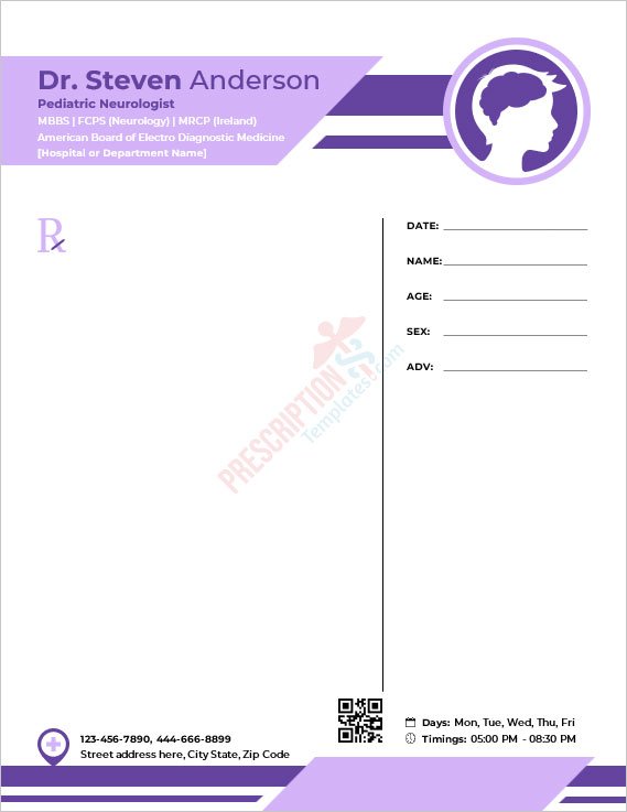 Pediatric Neurologist Prescription Template