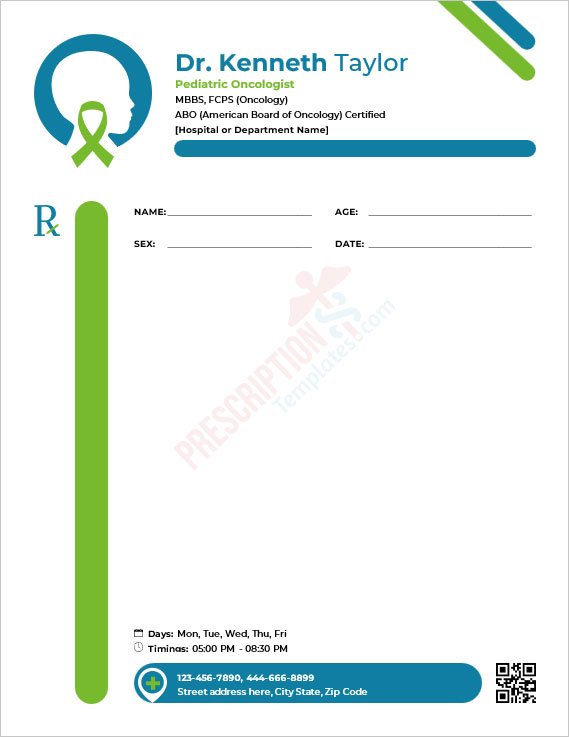 Pediatric Oncologist Prescription Template