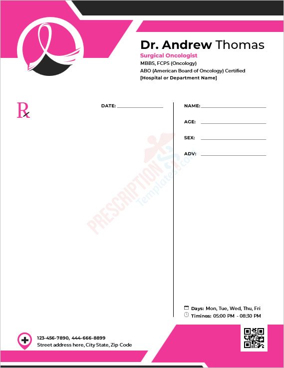 Surgical Oncologist Prescription Template