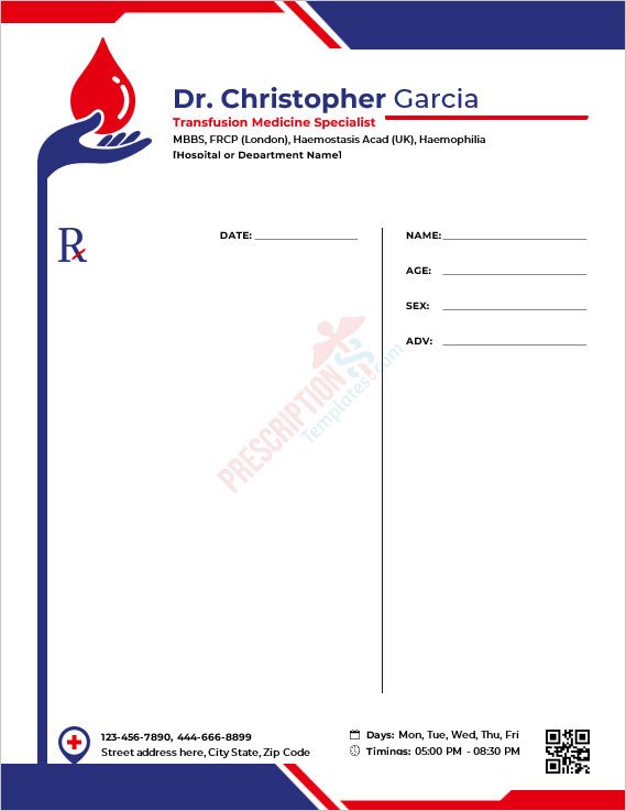 Transfusion Medicine Specialist Prescription Template