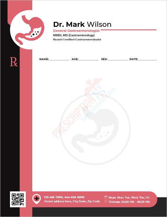 General Gastroenterologist Prescription Template