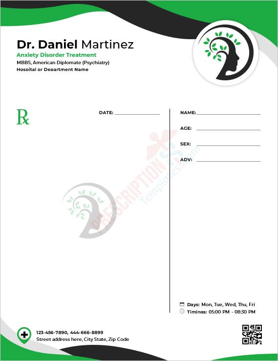 Anxiety Disorder Treatment Prescription Template