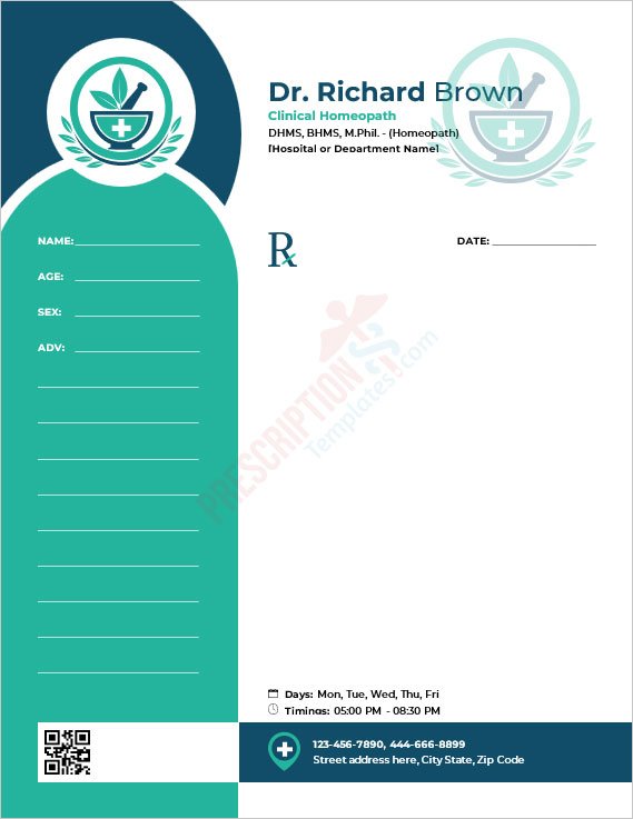 Clinical Homeopath Prescription Template