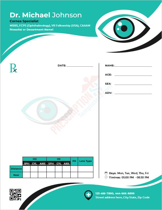Cornea Specialist Prescription Template