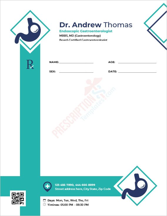 Endoscopic Gastroenterologist Prescription Template