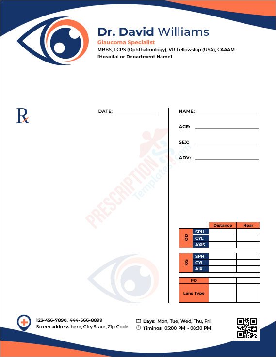 Glaucoma Specialist Prescription Template