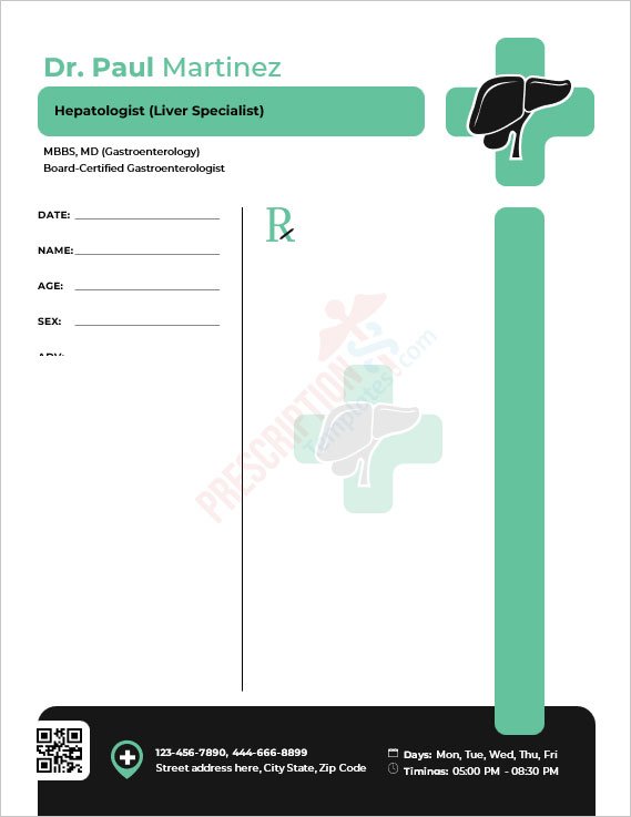 Hepatologist (Liver Specialist) Prescription Template