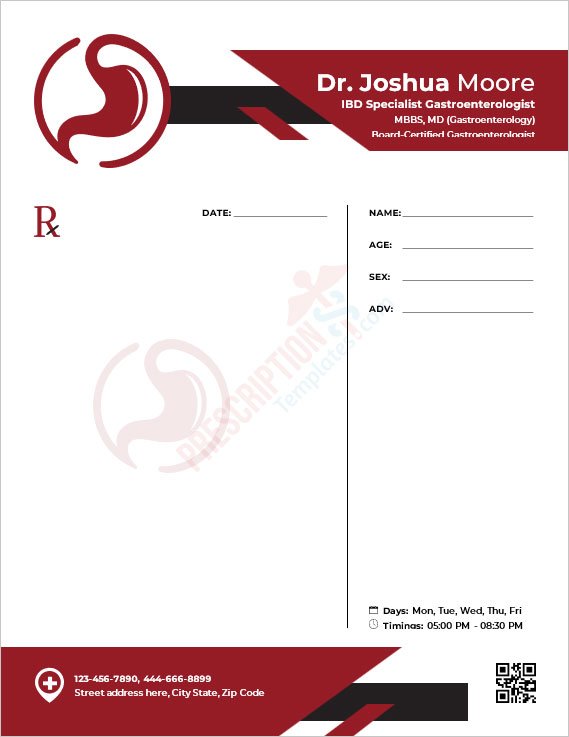 IBD Specialist (Inflammatory Bowel Disease) Gastroenterologist Prescription Template