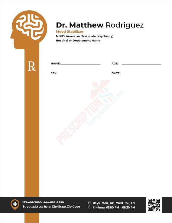 Mood Stabilizer Prescription Template