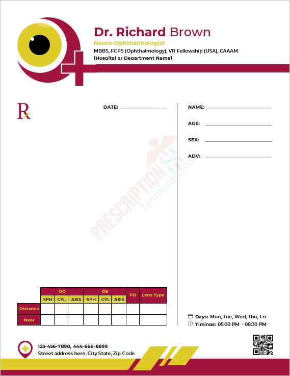 Neuro-Ophthalmologist Prescription Template