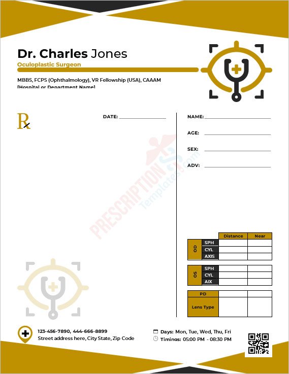 Oculoplastic Surgeon Prescription Template