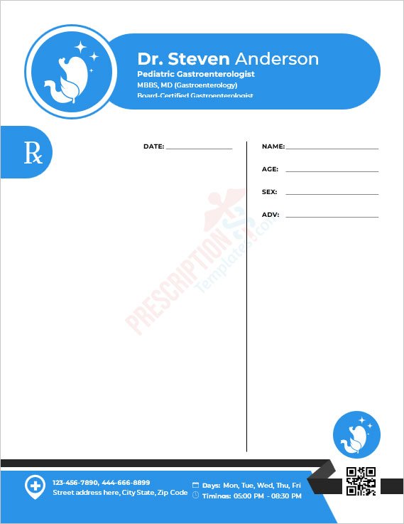 Pediatric Gastroenterologist Prescription Template