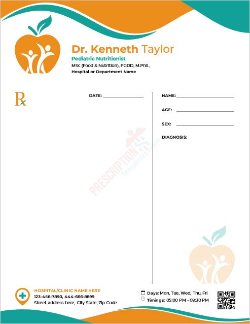 Pediatric Nutritionist Prescription Template