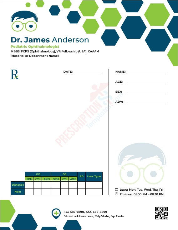 Pediatric Ophthalmologist Prescription Template