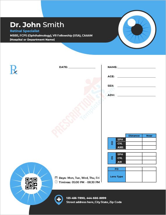 Retinal Specialist Prescription Template