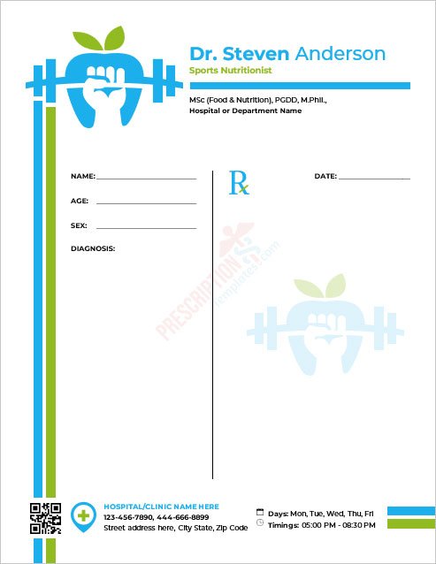 Sports Nutritionist Prescription Template