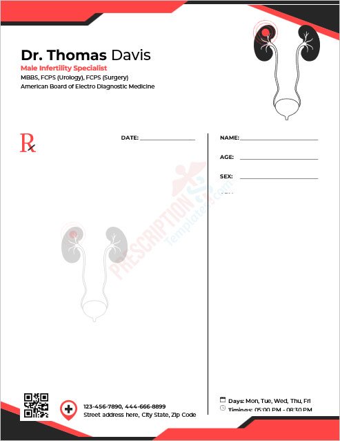 Male Infertility Specialist Prescription Template