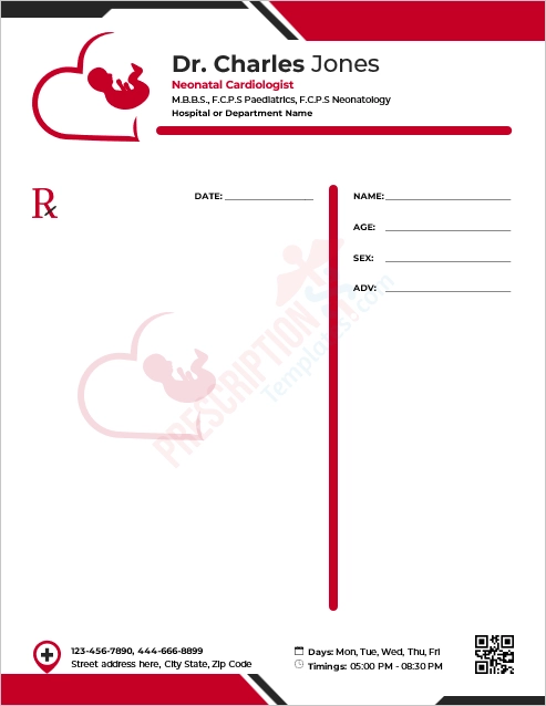 Neonatal Cardiologist Prescription Template