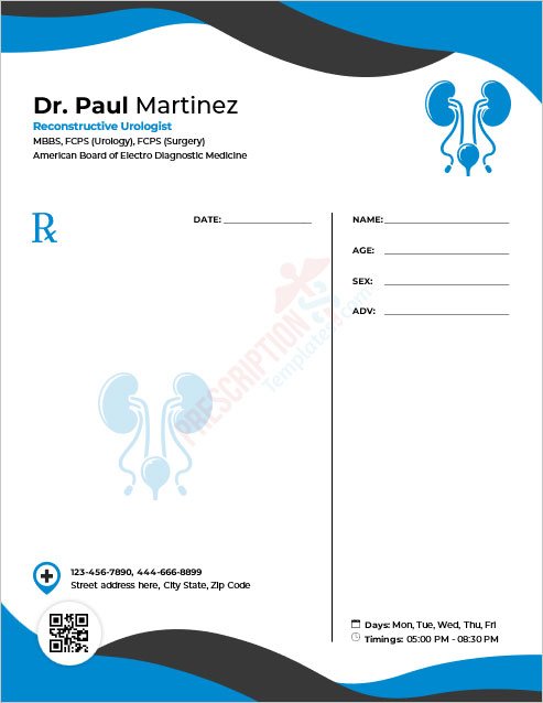 Reconstructive Urologist Prescription Template