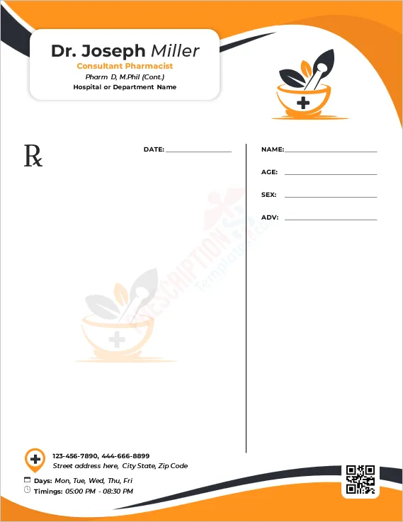 Consultant Pharmacist Prescription Template