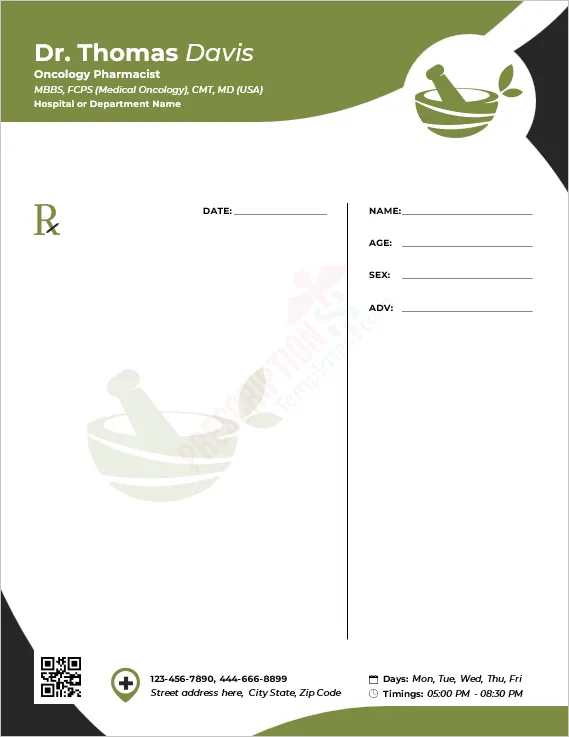Oncology Pharmacist Prescription Template