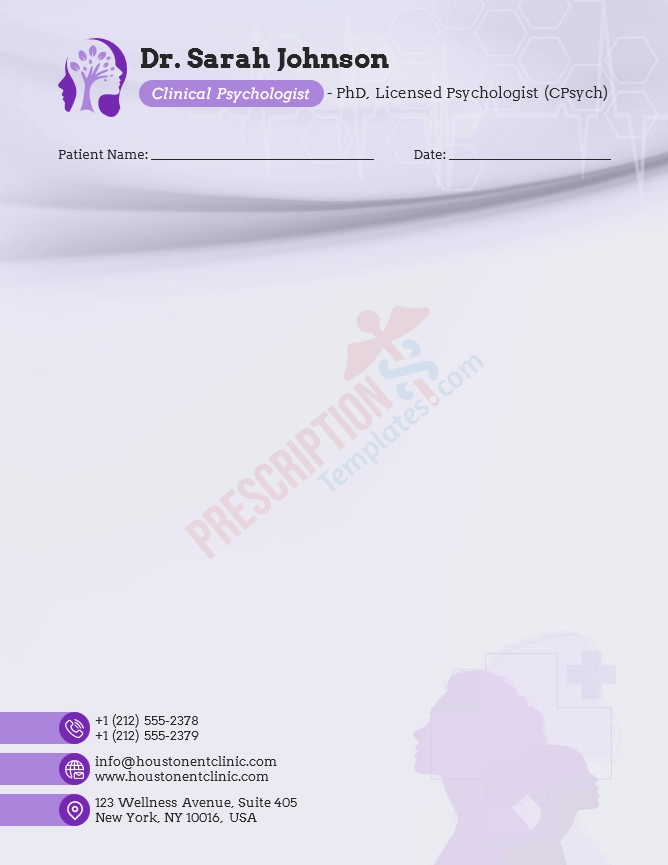 Clinical Psychologist Letterhead Template (Word DOCX)
