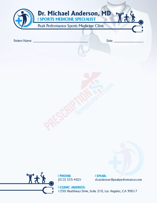 Sports Medicine Doctor Letterhead Template (Word DOCX)