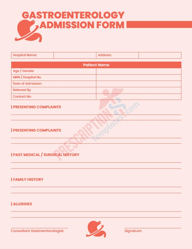 gastroenterology admission form template for abdominal and digestive issues