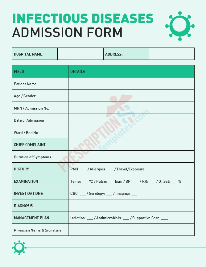 infectious disease admission form for fever and exposure assessment