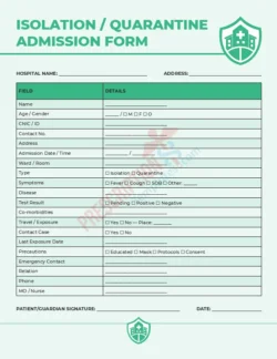 isolation quarantine admission form template for infectious disease control