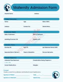 maternity admission form template for pregnancy assessment and hospital admission