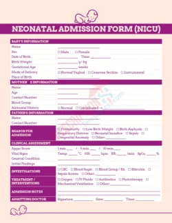 neonatal NICU admission form template for newborn clinical assessment