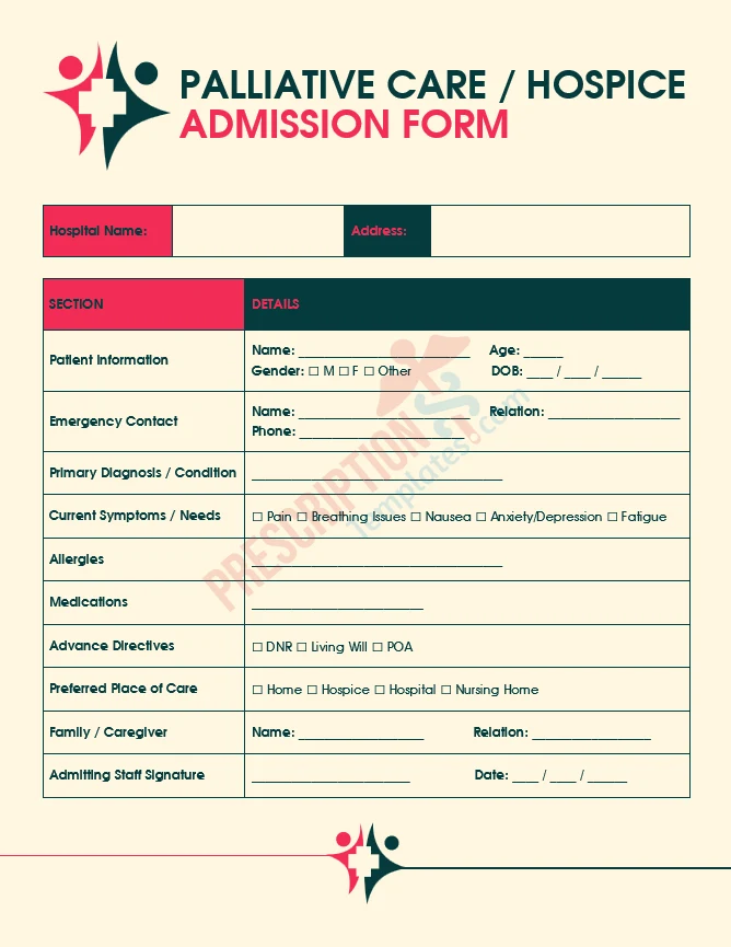 palliative care admission form template for hospice and end-of-life documentation